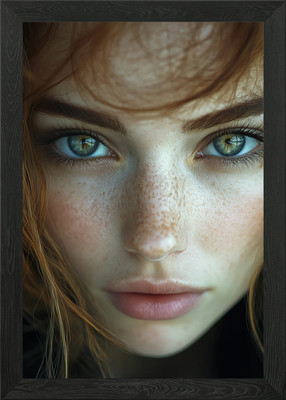 Nahaufnahme Portrait einer Frau gerahmtes Wandbild Poster Leinwanddruck Bild