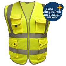 Warnweste Gr. XXL mit Reißverschluss 6 Multifunktions-Taschen Reflektorstreifen