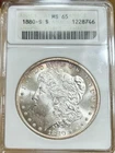 1880-S Morgan Silver Dollar ANACS MS65 Old Soapbox Holder - Crisp Blazer!!