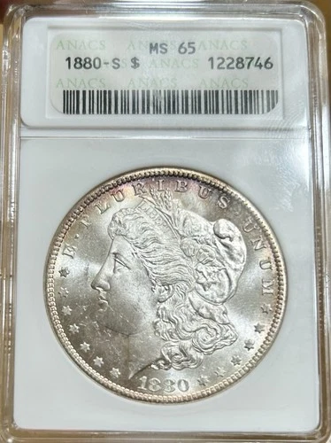 1880-S Morgan Silver Dollar ANACS MS65 Old Soapbox Holder - Crisp Blazer!!