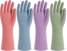 Rubber Kitchen Dishwashing Gloves - 4 Pairs Colorful Reusable Household Cleaning