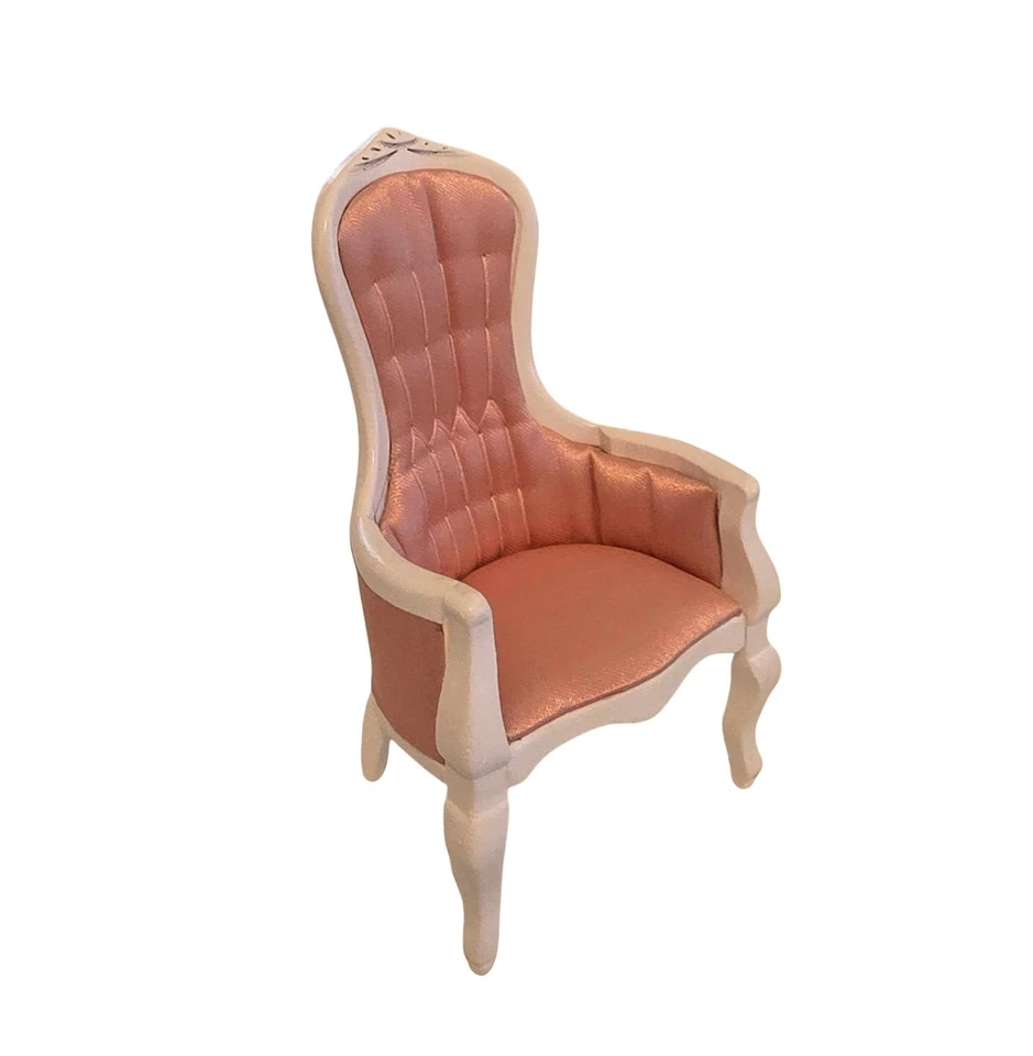 Dolls House Gents Chair Shell-Pink & White Wood Bedroom Living Room Furniture - Image 1 of 1
