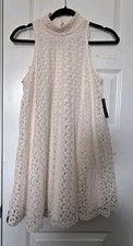 NWT No Boundaries Off-White Floral Lace High Neck Swing Dress Sleeveless