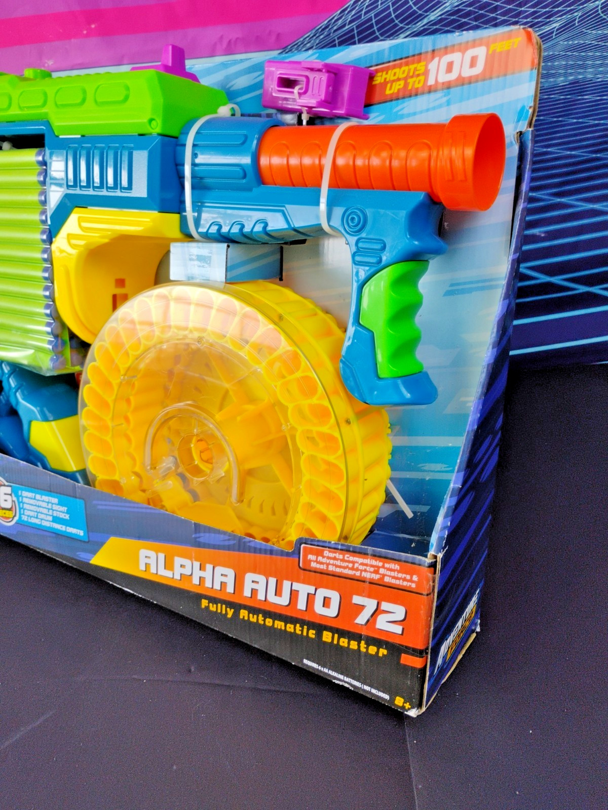 NEW ADVENTURE FORCE ALPHA AUTO 72 AUTOMATIC FOAM NRF STYLE DART GUN TOY