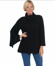 H by Halston Women's Sweater Turtleneck w/ Split Sleeves Black A343457 XL