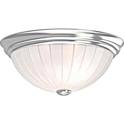 Volume Lighting 11 in. Brushed Nickel Flush Mount w/ Frosted Melon Glass Bowl