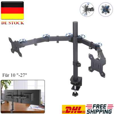 2-fach Monitor Schreibtisch Halterung Full Motion 10-27'' Zoll 75x75 100x100 VESA