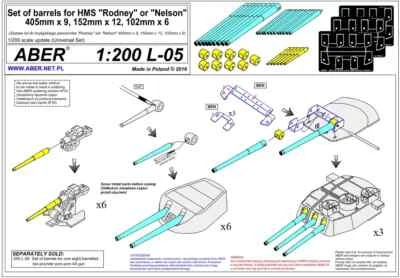 Aber	S 1:200 L-05	Jeu de canons pour HMS Rodney ou Nelson - 405mm x 9, 152mm... - Photo 1/4