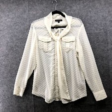 Banana Republic Long Sleev Blouse Womens M Ivory Tie Neck Chiffon Swiss Dot