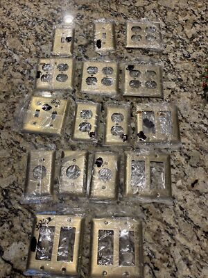 Lot Of 16 P&S Solid Polished Brass Plates Switch Duplex Quad Double