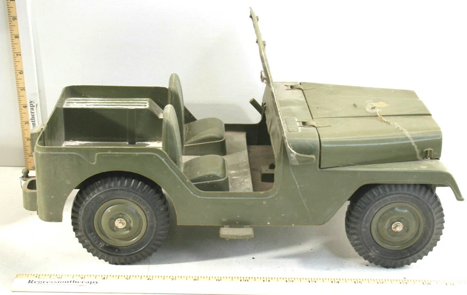 Vintage 1950s Marx Toys MAR US Plastic Army Jeep + Trailer + Cannon w/ Shell USA Foto 3 de 4
