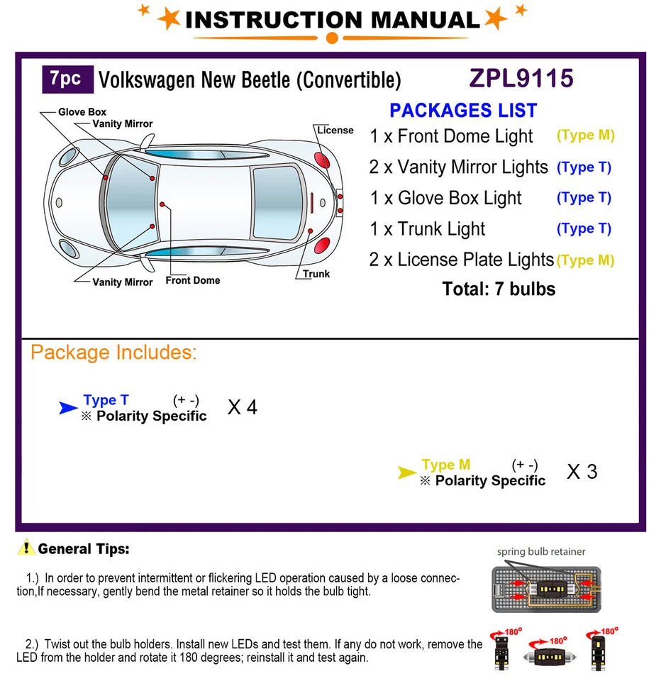 Kit de luces interiores LED para VW Beetle Convertible 1998-2011 actualización de bombillas Foto 2 de 4