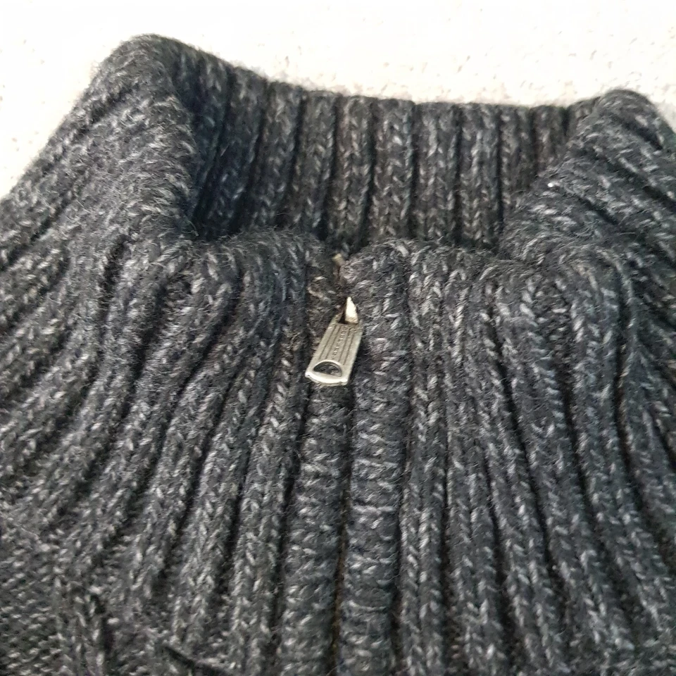 Superdry Mens 1/4 Zip Jumper XXL Black Grey Fleck Cable Knit Sweater Wool Blend - Image 4 of 4