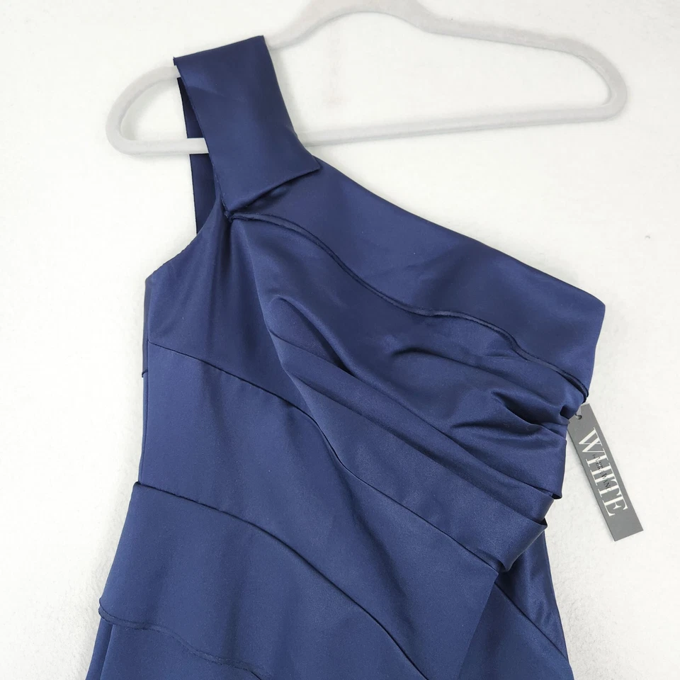 Vera Wang 白色连衣裙女式 2 蓝色缎面单肩正式长裙新品 — 第 2/4 张图片