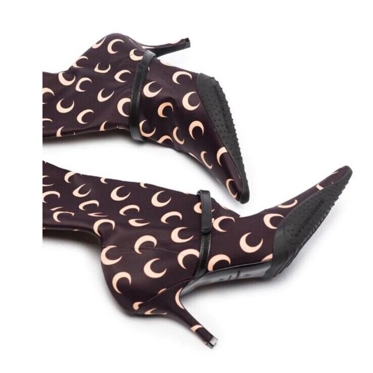 Marine Serre knee length Moon print socks boots . Brown
