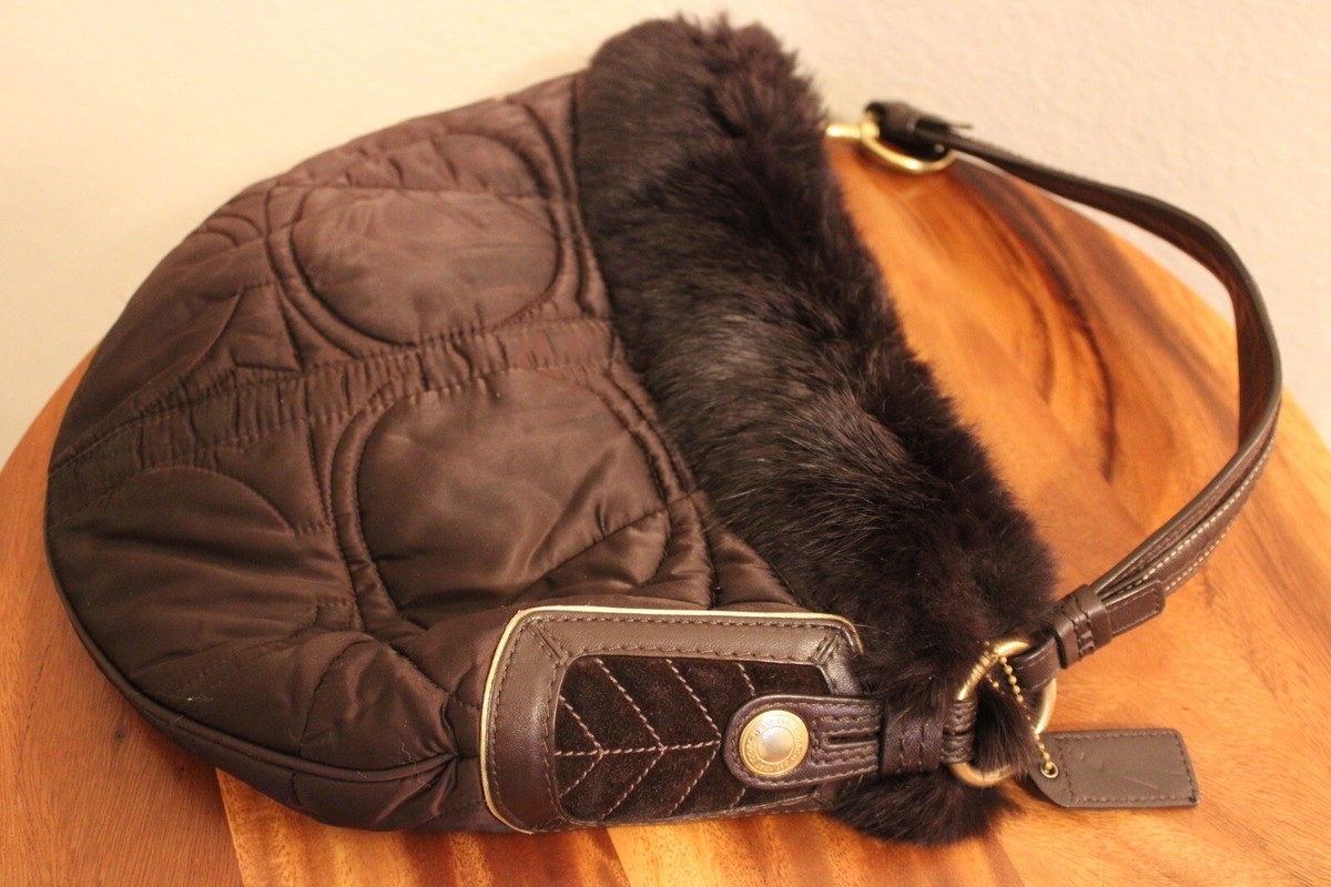 Brown Coach G05K-3586 Brown Fur Shoulder Handbag with
