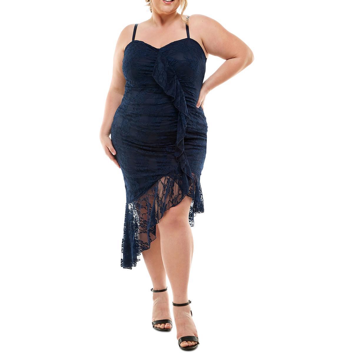 Женское темно-синее кружевное миди-платье City Studio с вырезом сердечком и вырезом лодочкой Plus 24W BHFO 9018