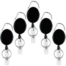 5 Retractable Badge Reel ID Card Holder Heavy Duty With Belt Clip Key Ring