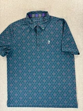 William Murray Geometric Short Sleeve Golf Polo Shirt (Men's Large) Blue