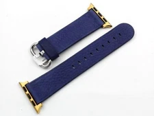 New Apple Watch Strap Case 38/40/41-42/44/45 Mm Blue Leather Gold Adapters