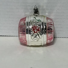 Vintage Figural Wine Cask Barrel Grapes Leaves Glass German Ornament Beer 3"