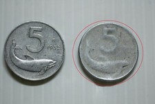 Rarissima 5 lire delfino  Italia errore di conio anni 50