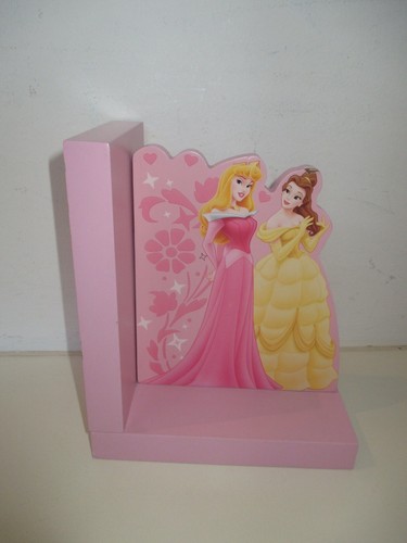 Disney Princess Pair of Pink Wood Bookends Cinderella, Snow White, Aurora, Belle - Picture 6 of 10