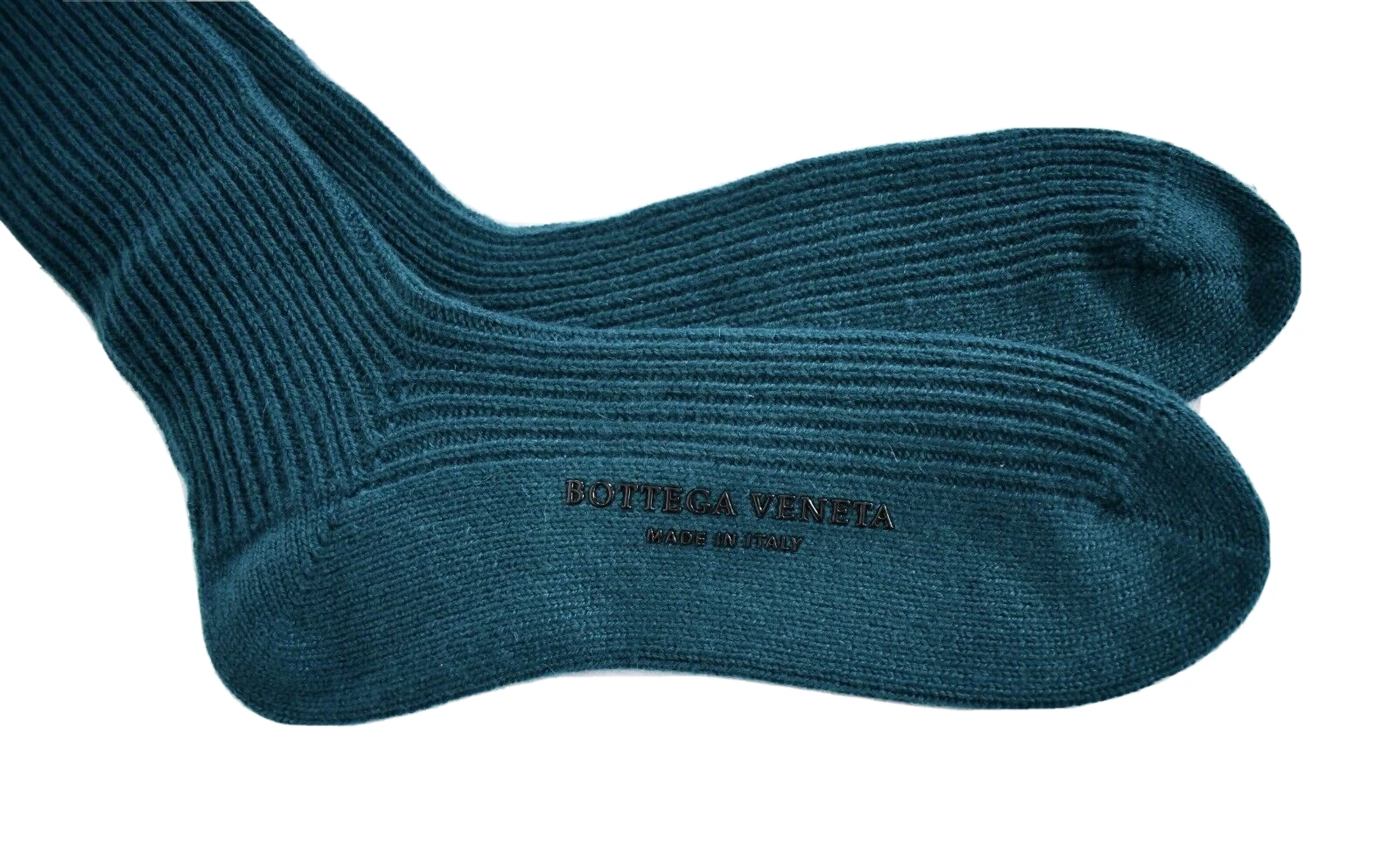 Calze BOTTEGA VENETA blu petrolio 100% CASHMERE A COSTINE AL GINOCCHIO M 11 24 26 cm