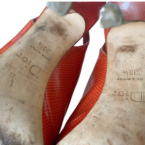 CHRISTIAN DIOR Orange Croc Patent Leather Peep Toe Slingback Pumps, Size 36.5 - Picture 12 of 13