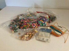 Mixed Craft Bead Lot 2 lbs. Variety of Wood Pony Glass Plastic Beads Plus Cord