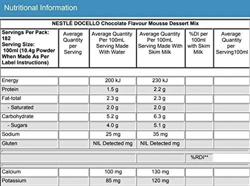 NESTLÉ DOCELLO Chocolate Flavour Mousse Mix 1.9kg Free Fast Shipping AU - Picture 3 of 4
