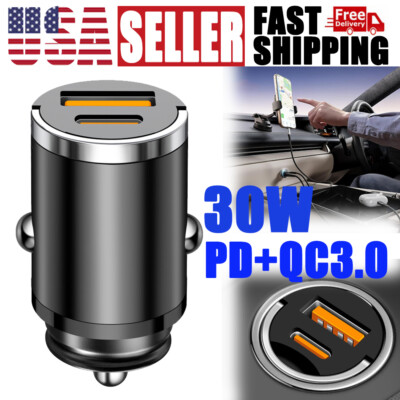 30W Mini PD QC3.0 Car Phone Charger Fast Charge Adapter Accessories Type-C USB