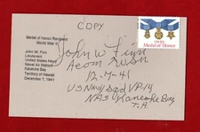 John Finn MOH signed cover  copy &  facsimile World War II Pearl Harbor