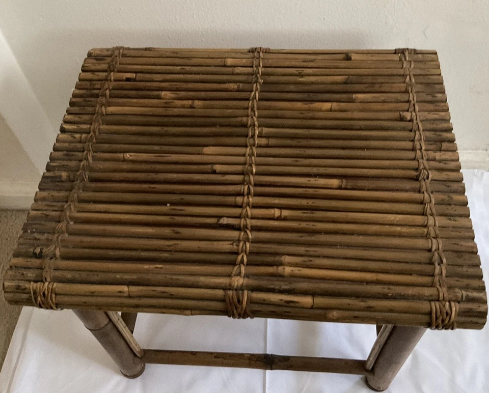 "Reposapiés elevador vintage de bambú con soporte para plantas boho hippy 13"" H x 16"" L x 12"" W" Foto 4 de 4