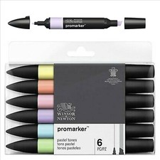 set 6 pennarelli promarker pantone doppia punta toni pastello winsor newton 