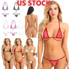 US Womens Sheer Mesh See Through Tiny Bikini Sets Swimsuit Bra Top with Briefs