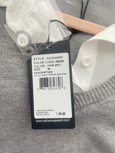 NWT Adrianna Papell women's grey white Twofer Collared Layered Sweater. # 043 - Picture 7 of 11