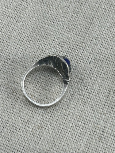 Anillo de plata artesanal vintage años 90 turquesa y lapislázuli talla O 925 - Imagen 7 de 16