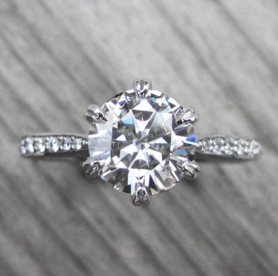1.60 CT Forever 1 Hearts Prong Round Cubic Zirconia Wedding 925 Silver Fine Ring