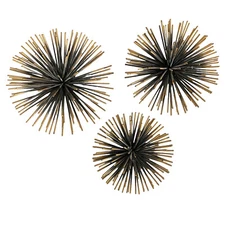 Atomic Starburst Wall Decor Three 3 Gold Black 1960s Metal Round Spike Puff Ball