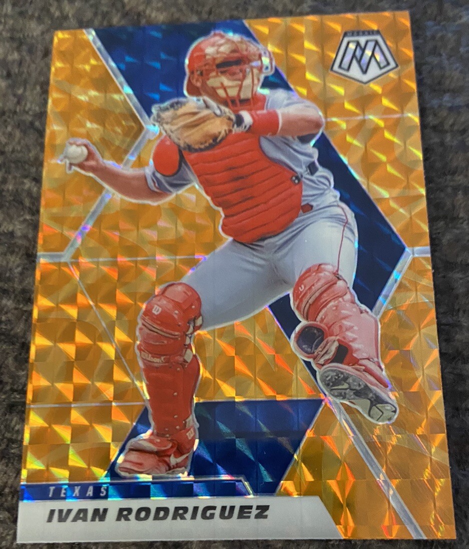 Ivan Rodriguez 2021 Panini Mosaic #31 Reactive Orange Texas Rangers MLB