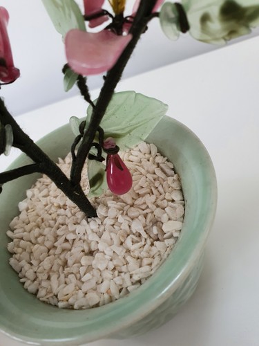 Vintage Bonsai Rose Quartz & Jade Stone Tree 9" x 7" - Picture 7 of 13