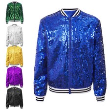 Kid Girls Baseball Jackets Music Festival Coat Shiny Outerwear Hip-Hop Sequin