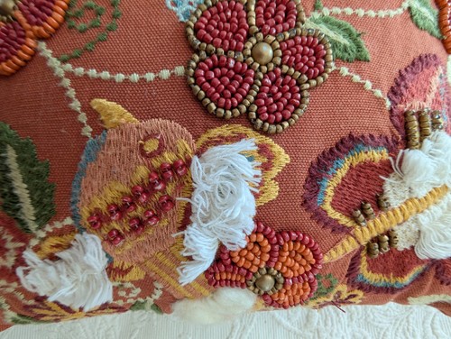 Pier One Beaded Embroidered Pillow Multi Color Ethnic Boho Zip Close 14" - Picture 2 of 8
