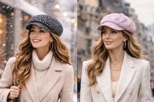 Womens Bakerboy Hat Wool Effect Newsboy Flat Cap Breton Chic Winter Outdoors