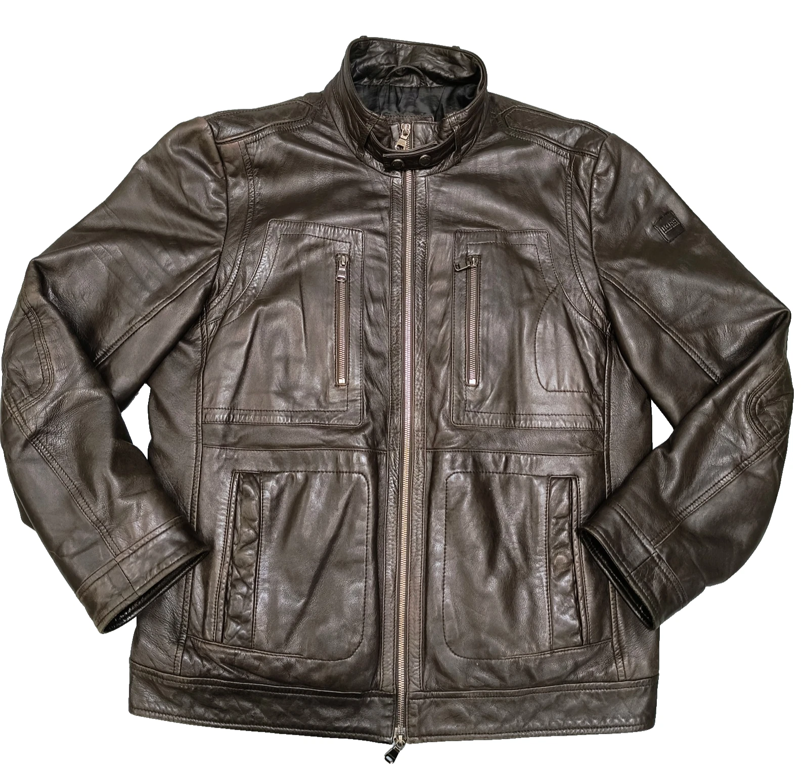 Hugo Boss Black Label Gento Leather Jacket in Brown Mens 52 Large