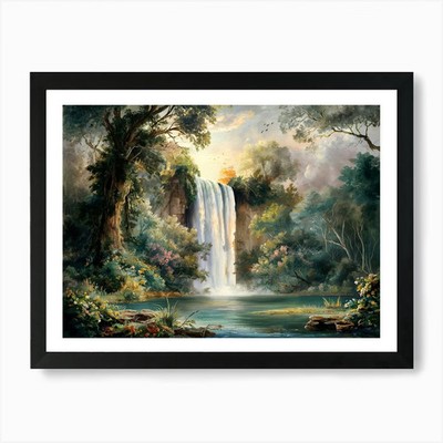 Majestätischer Wasserfall Wald mit Strömung gerahmtes Wandbild Poster Leinwanddruck Bild