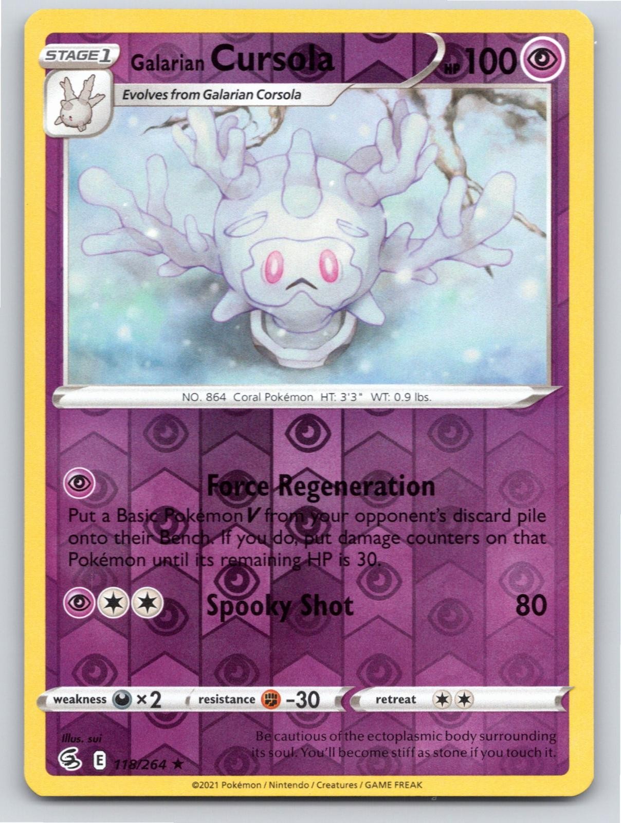 POKEMON GALARIAN CURSOLA FUSION STRIKE 118/264 REVERSE HOLO NM A45352 FREE S&H