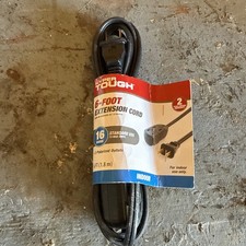 NEW 6ft Hyper Tough Indoor 16 Gauge Extension Cord Black