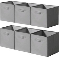 Amazon Basics 6-Pack Collapsible Fabric Storage Cubes | Grey Organiser with Hand